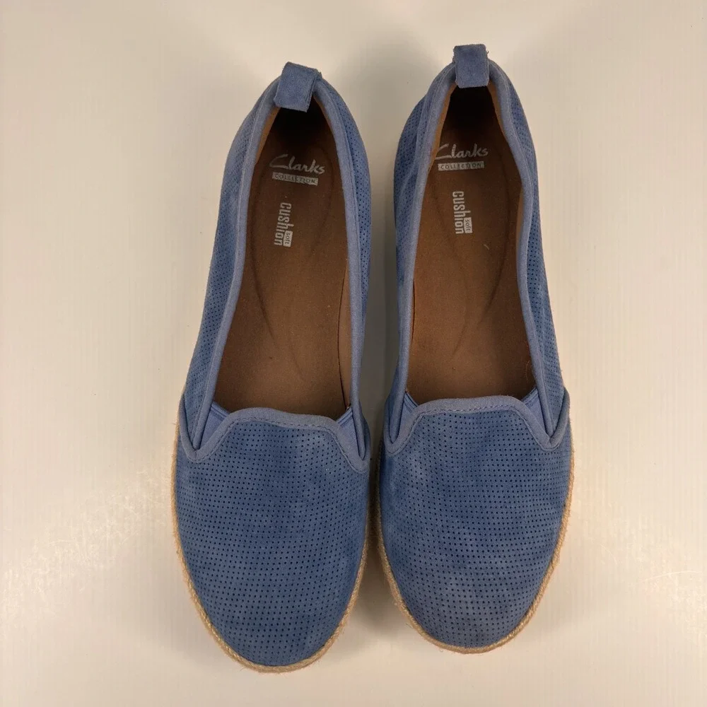 Clarks Azella Major Women's 11M Blue Suede‎ Perforated Espadrille Slip-On Flats
